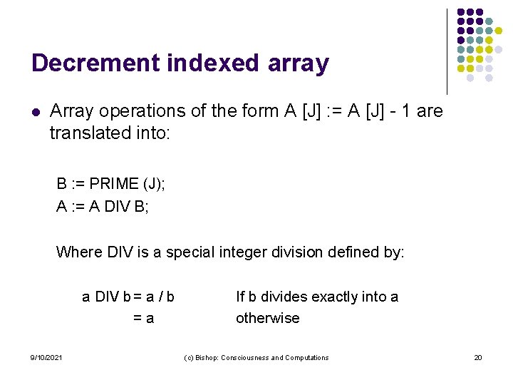 Decrement indexed array l Array operations of the form A [J] : = A
