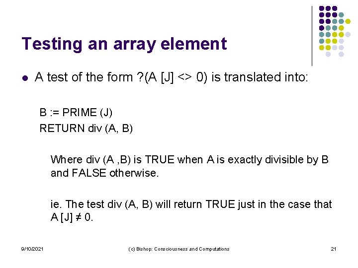 Testing an array element l A test of the form ? (A [J] <>