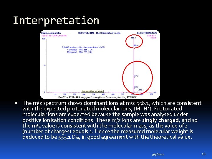 Interpretation The m/z spectrum shows dominant ions at m/z 556. 1, which are consistent