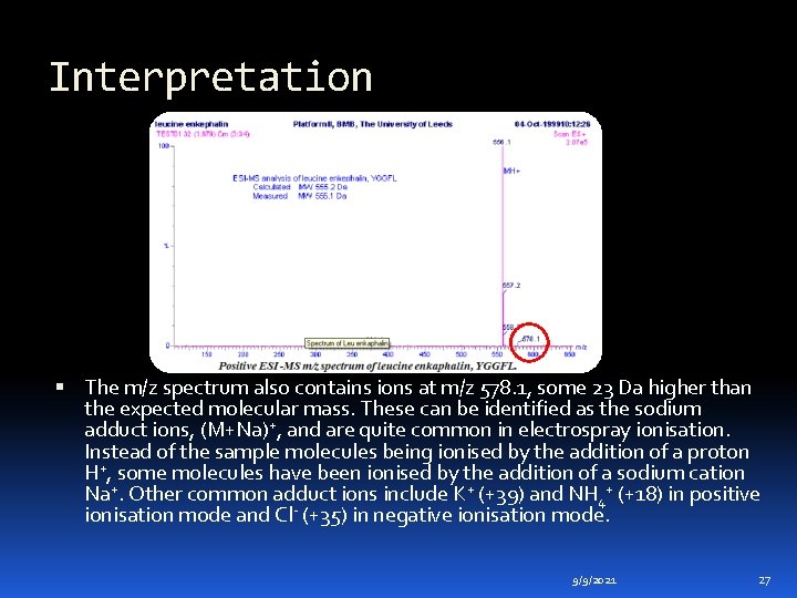 Interpretation The m/z spectrum also contains ions at m/z 578. 1, some 23 Da