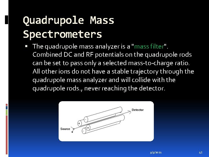 Quadrupole Mass Spectrometers The quadrupole mass analyzer is a "mass filter". Combined DC and