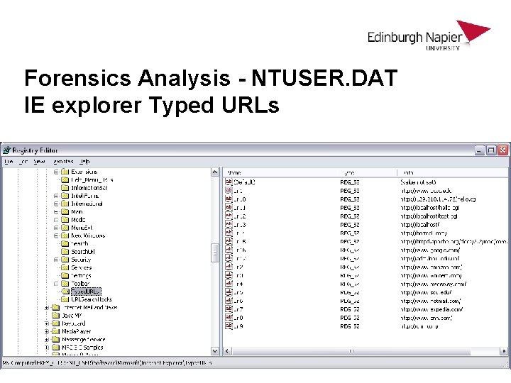 Forensics Analysis - NTUSER. DAT IE explorer Typed URLs Forensics Analysis - NTUSER. DAT IE explorer Typed URLs