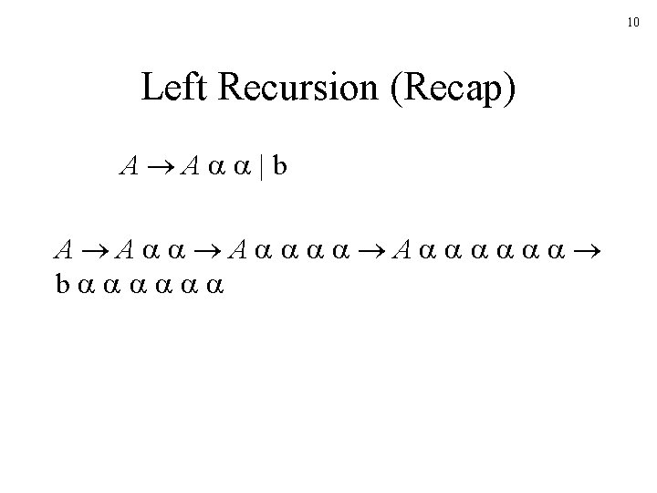 10 Left Recursion (Recap) A A |b A A b 