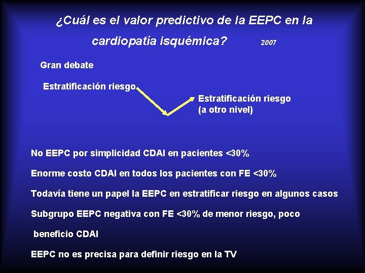 ¿Cuál es el valor predictivo de la EEPC en la cardiopatía isquémica? 2007 Gran