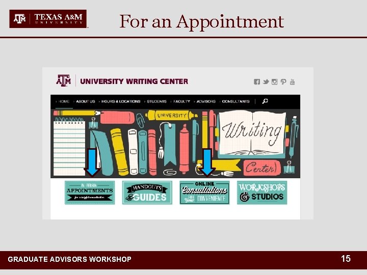 For an Appointment GRADUATE ADVISORS WORKSHOP GRADUATE AND PROFESSIONAL STUDIES 15 