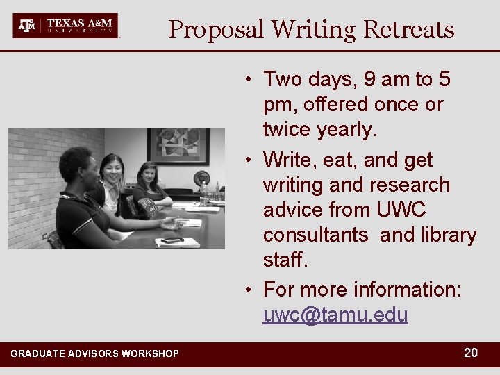 Proposal Writing Retreats • Two days, 9 am to 5 pm, offered once or