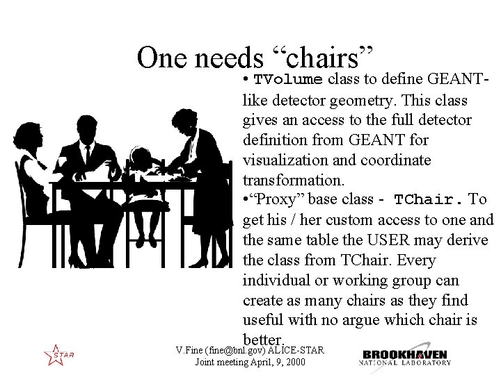 One needs “chairs” • TVolume class to define GEANTlike detector geometry. This class gives