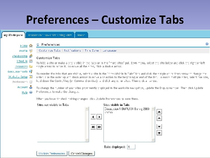 Preferences – Customize Tabs 29 -Apr-2009 28 