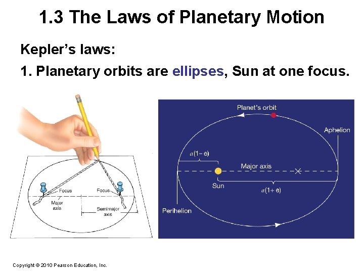 1. 3 The Laws of Planetary Motion Kepler’s laws: 1. Planetary orbits are ellipses,