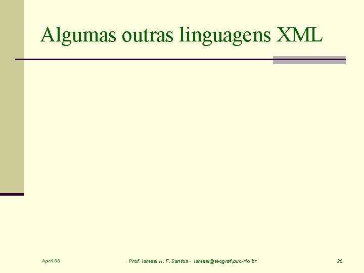 Algumas outras linguagens XML April 05 Prof. Ismael H. F. Santos - ismael@tecgraf. puc-rio.