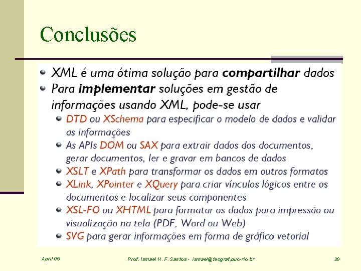 Conclusões April 05 Prof. Ismael H. F. Santos - ismael@tecgraf. puc-rio. br 30 