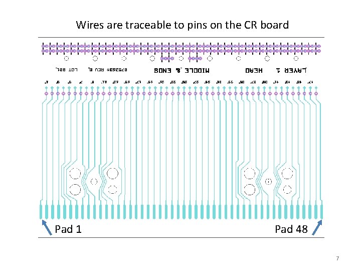 Wires are traceable to pins on the CR board Pad 1 Pad 48 7