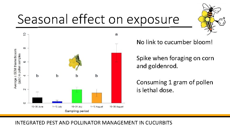 Seasonal effect on exposure No link to cucumber bloom! Spike when foraging on corn