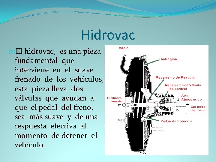 Hidrovac El hidrovac, es una pieza fundamental que interviene en el suave frenado de