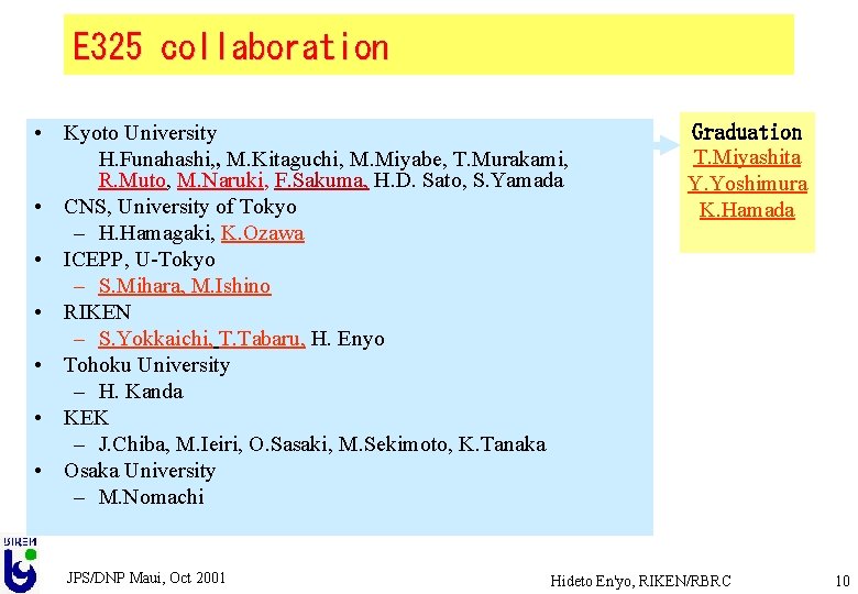 E 325 collaboration • Kyoto University H. Funahashi, , M. Kitaguchi, M. Miyabe, T.