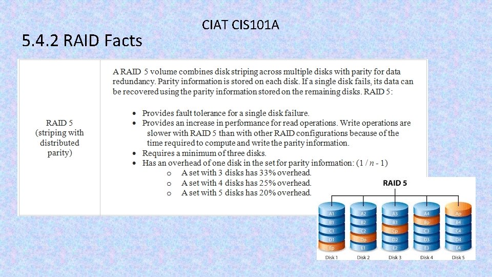 5. 4. 2 RAID Facts CIAT CIS 101 A 