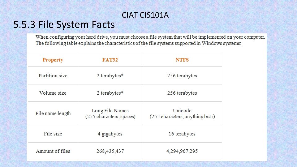 5. 5. 3 File System Facts CIAT CIS 101 A 