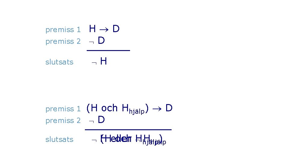 premiss 1 premiss 2 slutsats H D D H (H och Hhjälp) D D