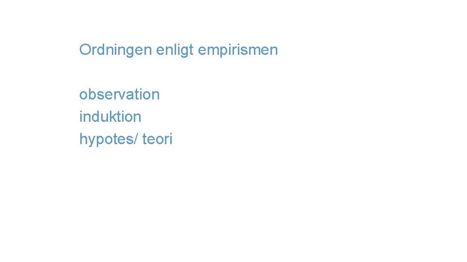 Ordningen enligt empirismen observation induktion hypotes/ teori 