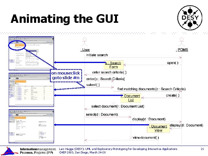 Animating the GUI on mouseclick goto slide #n Lars Hagge (DESY): UML and Exploratory