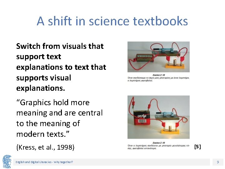 A shift in science textbooks Switch from visuals that support text explanations to text