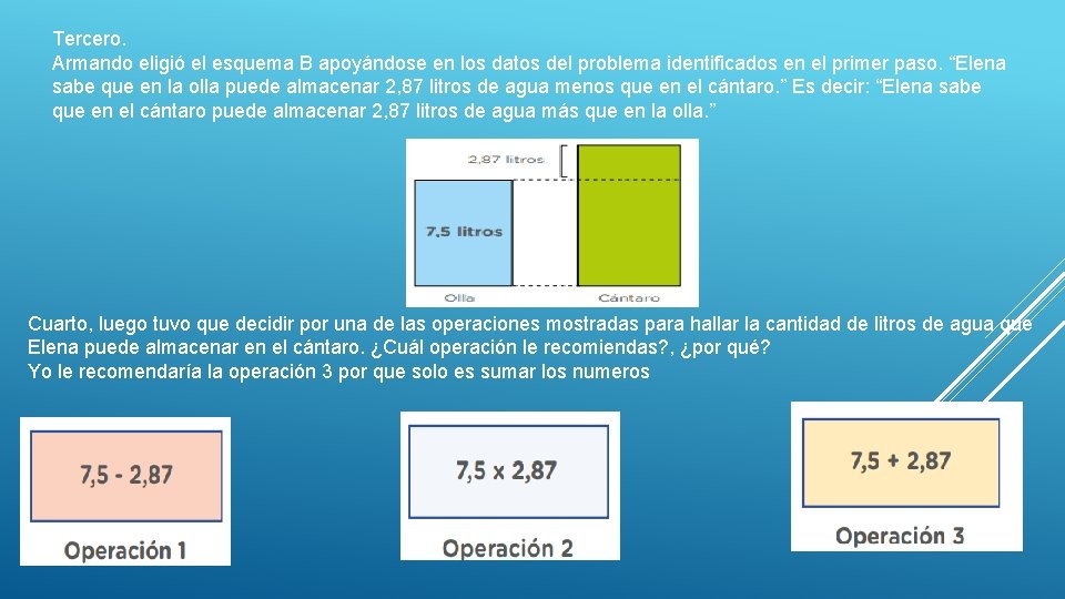 Tercero. Armando eligió el esquema B apoyándose en los datos del problema identificados en