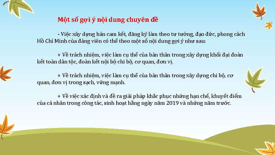 Một số gợi ý nội dung chuyên đề - Việc xây dựng bản cam
