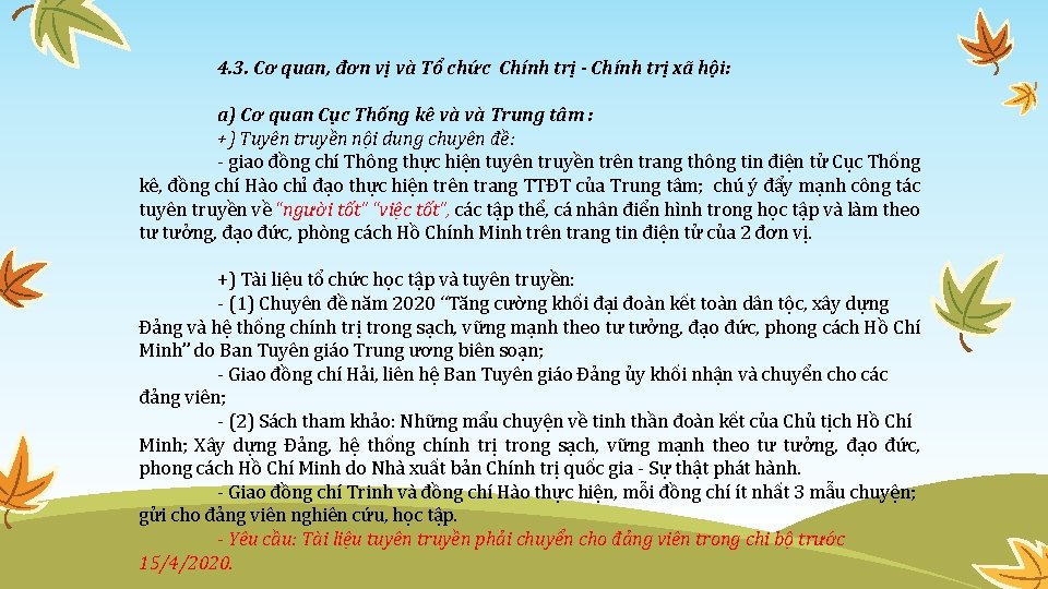 4. 3. Cơ quan, đơn vị và Tổ chức Chính trị - Chính trị