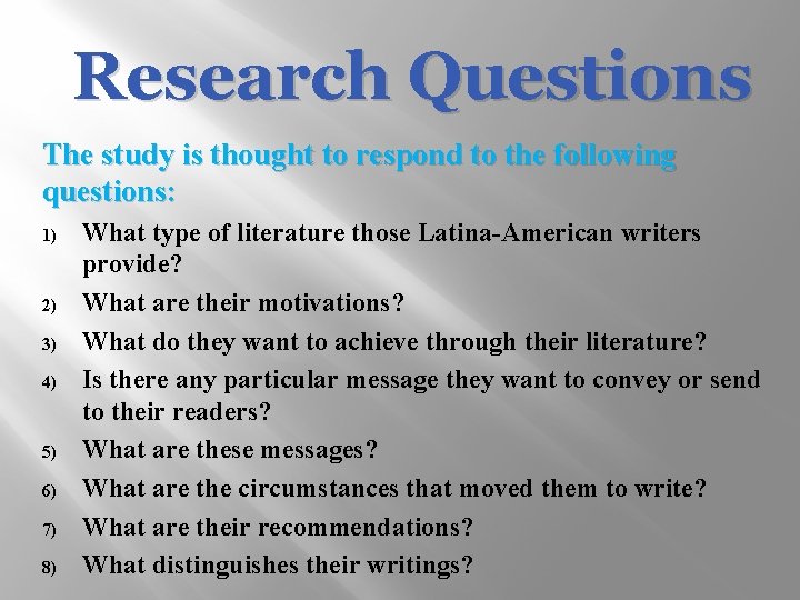 Research Questions The study is thought to respond to the following questions: 1) 2)