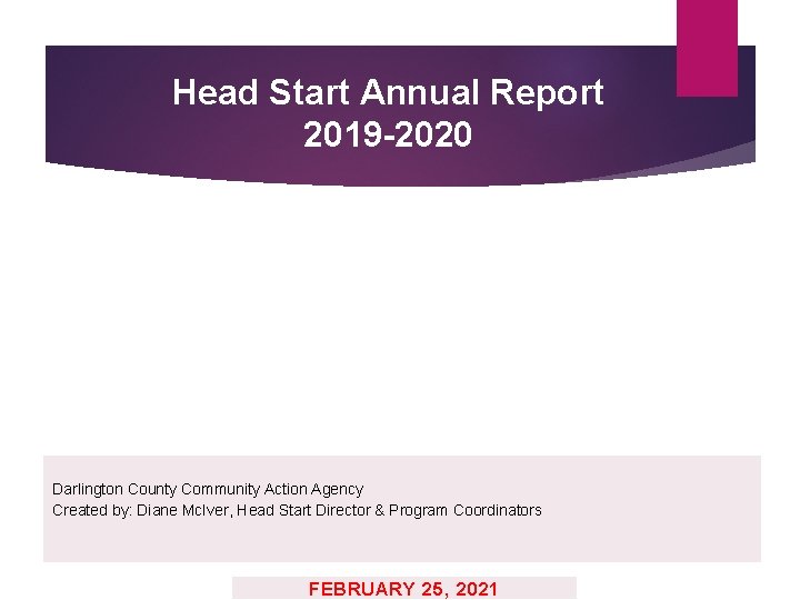 Head Start Annual Report 2019 -2020 Darlington County Community Action Agency Created by: Diane