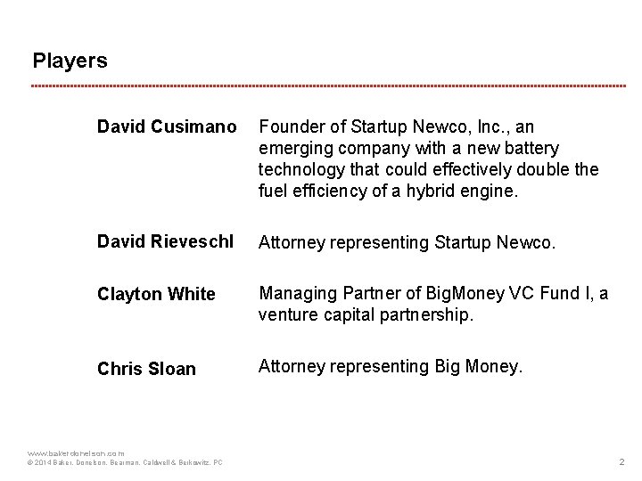 Players David Cusimano Founder of Startup Newco, Inc. , an emerging company with a