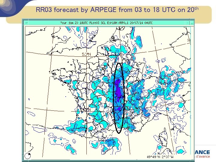 RR 03 forecast by ARPEGE from 03 to 18 UTC on 20 th 