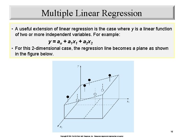 Multiple Linear Regression • A useful extension of linear regression is the case where