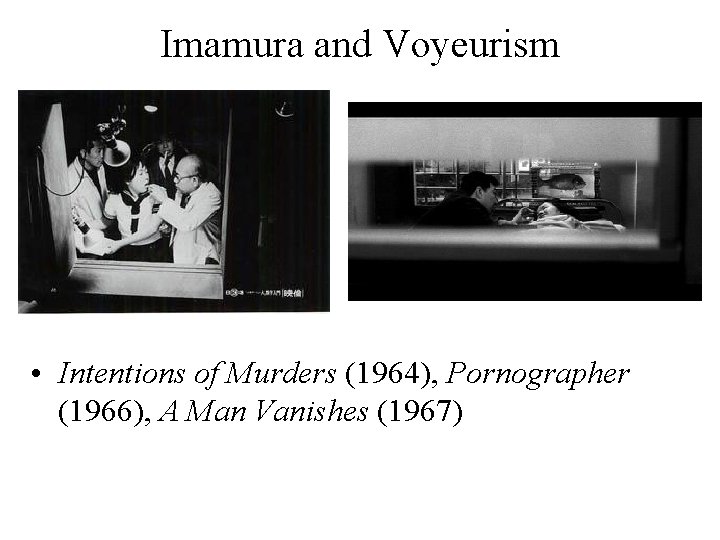 Imamura and Voyeurism • Intentions of Murders (1964), Pornographer (1966), A Man Vanishes (1967)