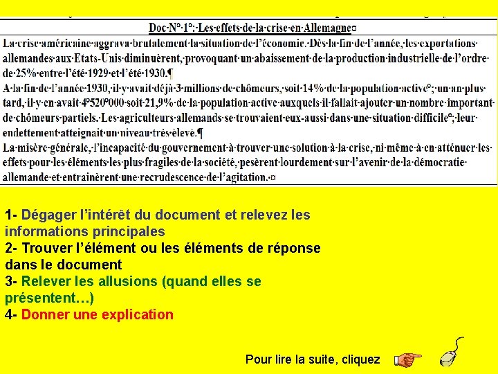 1 - Dégager l’intérêt du document et relevez les informations principales 2 - Trouver