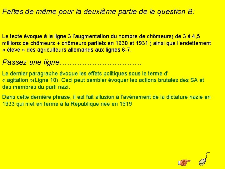 Faîtes de même pour la deuxième partie de la question B: Le texte évoque