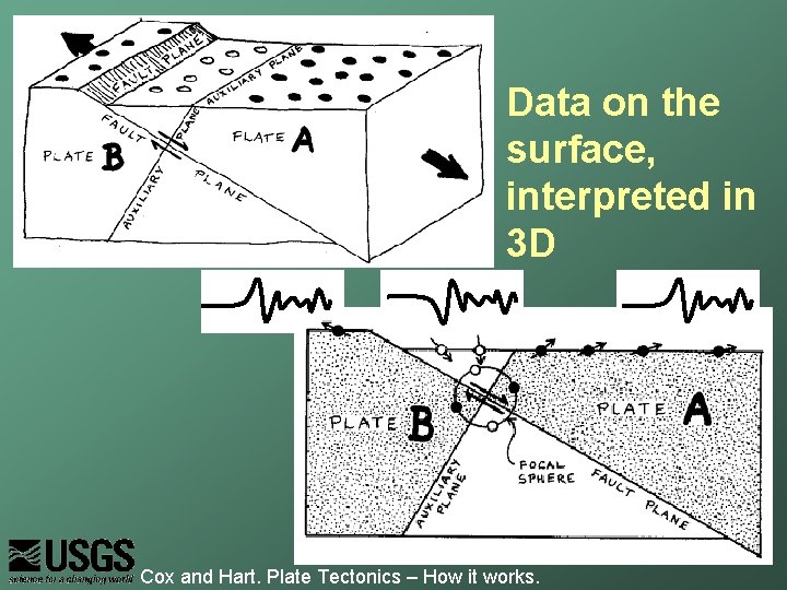 Data on the surface, interpreted in 3 D Cox and Hart. Plate Tectonics –