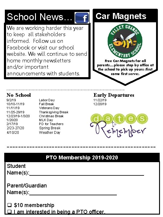 School News… Car Magnets We are working harder this year to keep all stakeholders