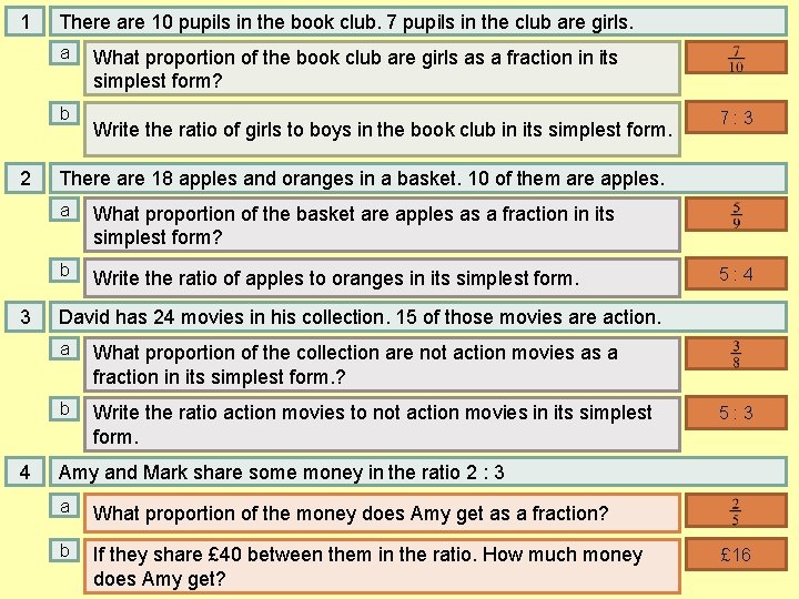 1 There are 10 pupils in the book club. 7 pupils in the club