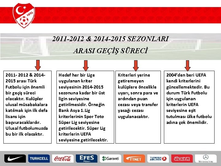 2011 -2012 & 2014 -2015 SEZONLARI ARASI GEÇİŞ SÜRECİ 2011 - 2012 & 20142015