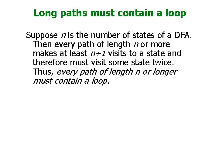 Long paths must contain a loop Suppose n is the number of states of