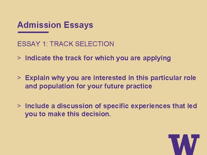 Admission Essays ESSAY 1: TRACK SELECTION > Indicate the track for which you are