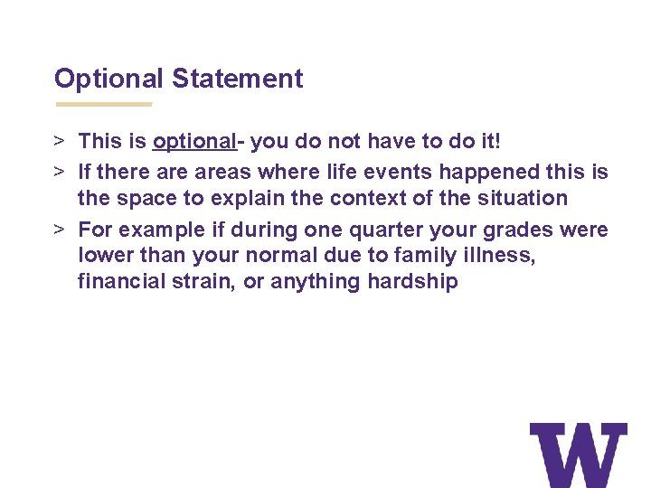 Optional Statement > This is optional- you do not have to do it! >