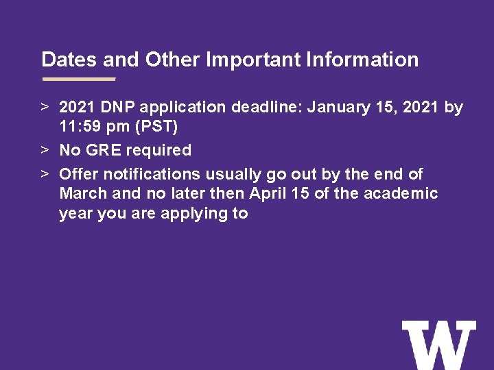 Dates and Other Important Information > 2021 DNP application deadline: January 15, 2021 by