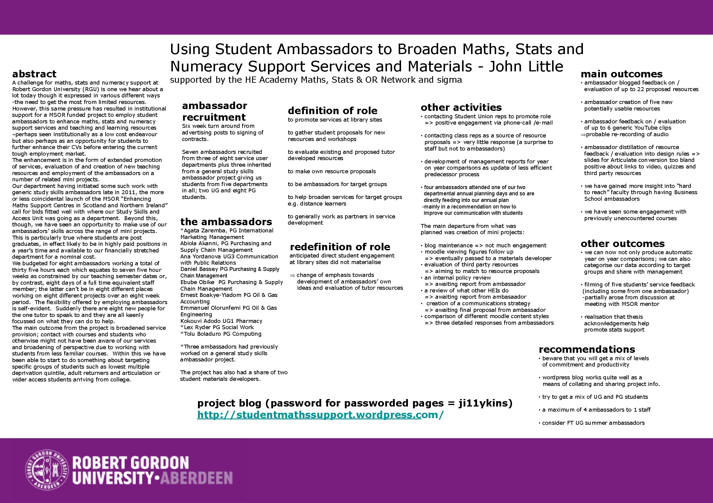 abstract A challenge for maths, stats and numeracy support at Robert Gordon University (RGU)