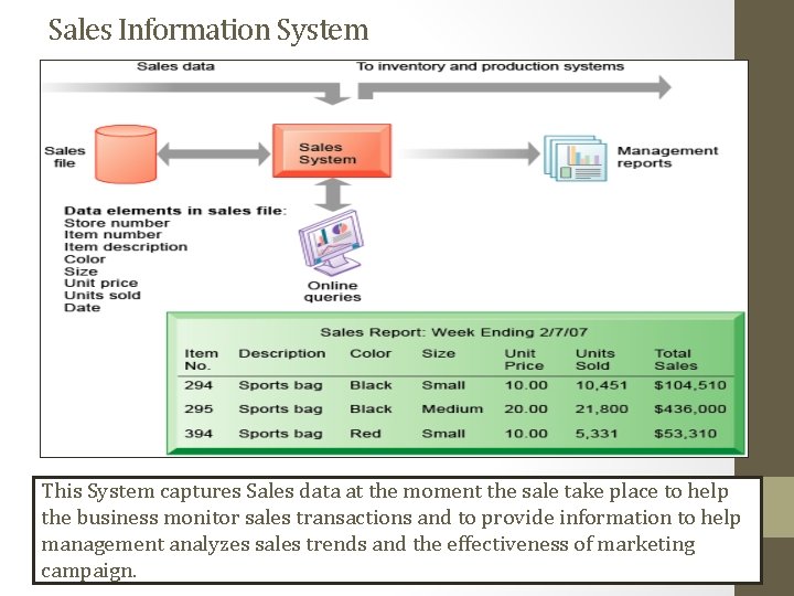 Sales Information System This System captures Sales data at the moment the sale take