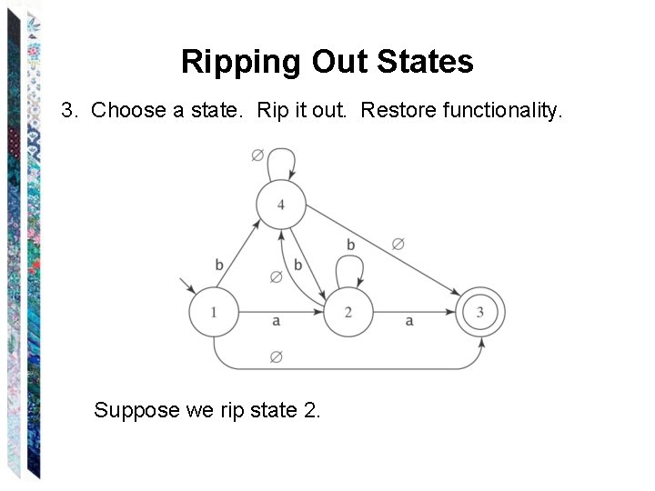 Ripping Out States 3. Choose a state. Rip it out. Restore functionality. Suppose we Ripping Out States 3. Choose a state. Rip it out. Restore functionality. Suppose we