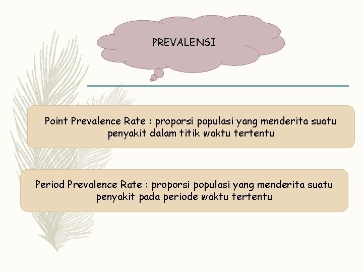 PREVALENSI Point Prevalence Rate : proporsi populasi yang menderita suatu penyakit dalam titik waktu