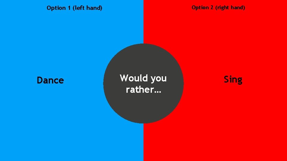 Option 1 (left hand) Dance Option 2 (right hand) Would you rather… Sing 