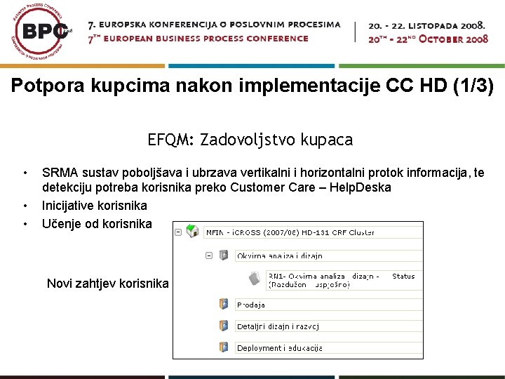 Potpora kupcima nakon implementacije CC HD (1/3) EFQM: Zadovoljstvo kupaca • • • SRMA